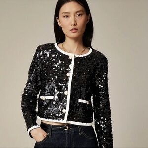 J Crew Mariner Jersey Lady Jacket Black and Cream with Sequins size Extra Large